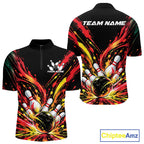 Custom Red Orange Splatter Quarter Zip Bowling Shirt, Bowling League Matching Team Shirt