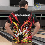 Custom Red Orange Splatter Quarter Zip Bowling Shirt, Bowling League Matching Team Shirt