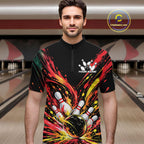 Custom Red Orange Splatter Quarter Zip Bowling Shirt, Bowling League Matching Team Shirt