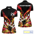 Custom Red Orange Splatter Quarter-Zip Bowling Shirt, Bowling League Team Shirt