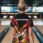 Custom Red Orange Splatter Quarter-Zip Bowling Shirt, Bowling League Team Shirt