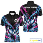 Custom Blue Purple Pink Splatter Polo Bowling Shirt, Bowling Matching Team Shirt