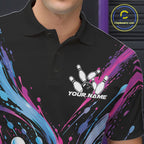 Custom Blue Purple Pink Splatter Polo Bowling Shirt, Bowling Matching Team Shirt
