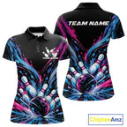 Custom Blue Purple Pink Splatter Polo Bowling Shirt, Bowling Matching Team Shirt
