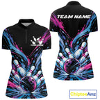 Custom Blue Purple Pink Splatter Quarter-Zip Bowling Shirt, Matching Team Shirt
