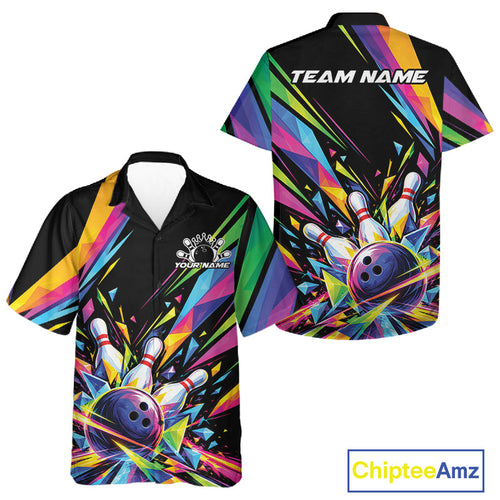 Custom Colorful Bowling Team Button Up Shirt And, Bowling Tournament Jersey Bowler Gift