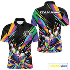 Custom Colorful Bowling Team Polo Shirt, Bowling Tournament Jersey Bowler Gift