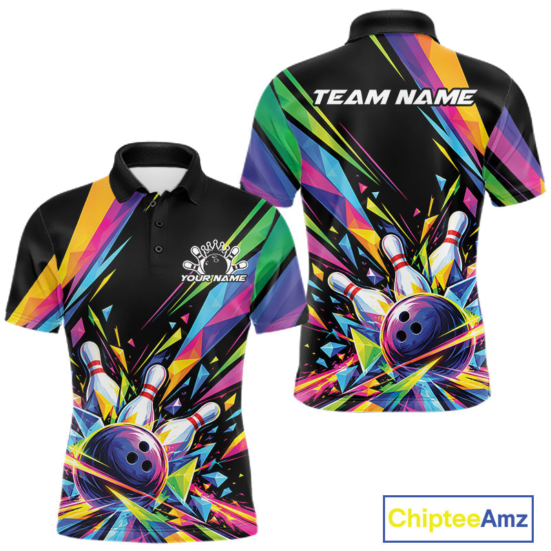 Custom Colorful Bowling Team Polo Shirt, Bowling Tournament Jersey Bowler Gift