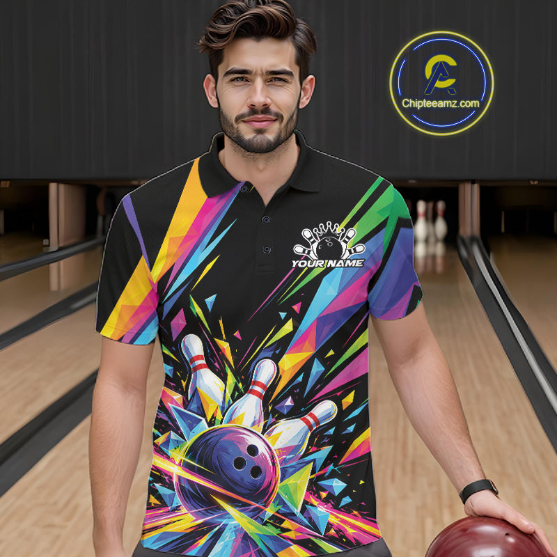 Custom Colorful Bowling Team Polo Shirt, Bowling Tournament Jersey Bowler Gift