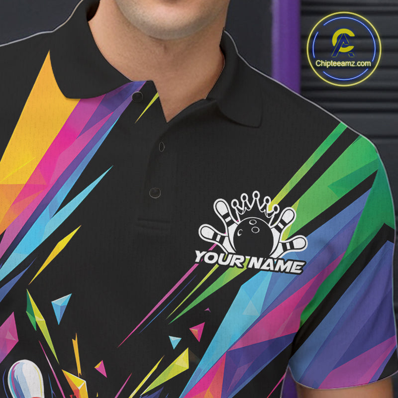 Custom Colorful Bowling Team Polo Shirt, Bowling Tournament Jersey Bowler Gift