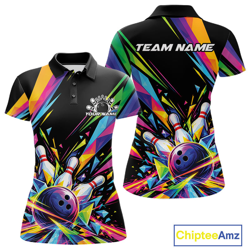 Custom Colorful Bowling Team Polo Shirt, Bowling Tournament Jersey Bowler Gift
