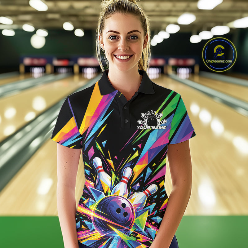 Custom Colorful Bowling Team Polo Shirt, Bowling Tournament Jersey Bowler Gift
