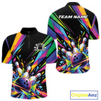 Custom Colorful Bowling Team Quarter Zip Shirt, Bowling Tournament Jersey Bowler Gift