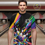Custom Colorful Bowling Team Quarter Zip Shirt, Bowling Tournament Jersey Bowler Gift