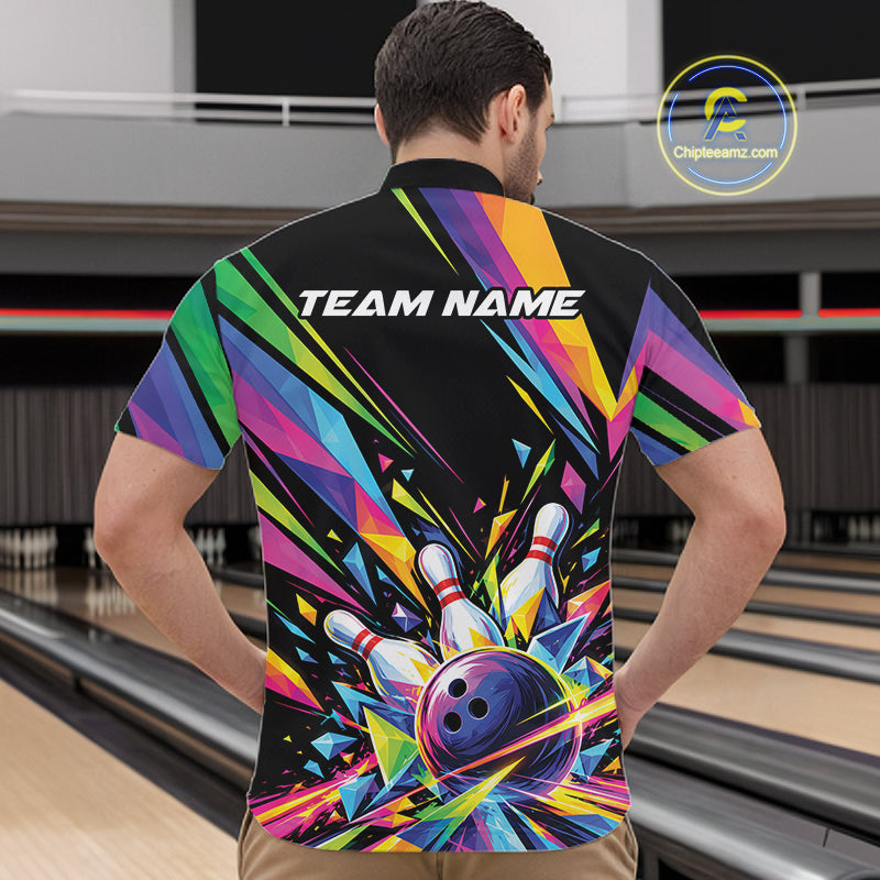 Custom Colorful Bowling Team Quarter Zip Shirt, Bowling Tournament Jersey Bowler Gift