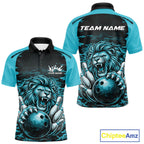 Custom Blue Camo Lion Bowling Polo Shirt, Lion Bowling Team League Shirt