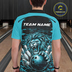Custom Blue Camo Lion Bowling Polo Shirt, Lion Bowling Team League Shirt