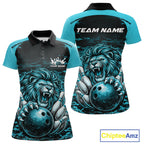 Custom Blue Camo Lion Bowling Polo Shirt, Lion Bowling Team League Shirt