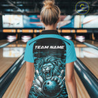 Custom Blue Camo Lion Bowling Polo Shirt, Lion Bowling Team League Shirt