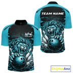 Custom Blue Camo Lion Bowling Quarter Zip Shirt, Lion Bowling Team League Shirt