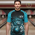 Custom Blue Camo Lion Bowling Quarter Zip Shirt, Lion Bowling Team League Shirt