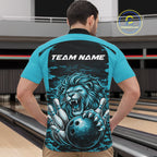 Custom Blue Camo Lion Bowling Quarter Zip Shirt, Lion Bowling Team League Shirt
