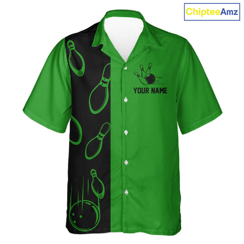 Green and Black retro vintage Bowling Hawaiian Shirt custom Bowling team jerseys