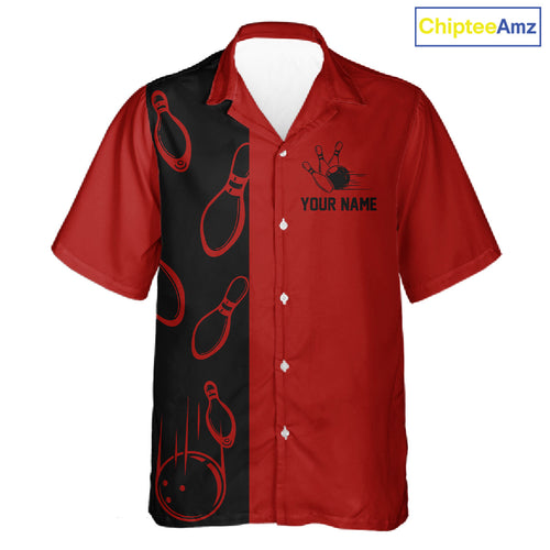 Red and Black retro vintage Bowling Hawaiian Shirt custom Bowling team jerseys