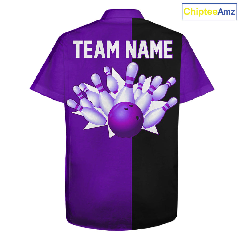 Purple and Black retro vintage Bowling Hawaiian Shirt custom Bowling team jerseys