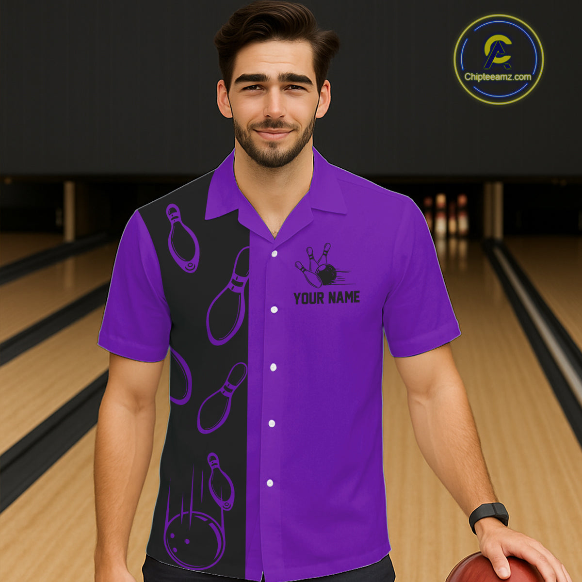 Purple and Black retro vintage Bowling Hawaiian Shirt custom Bowling team jerseys