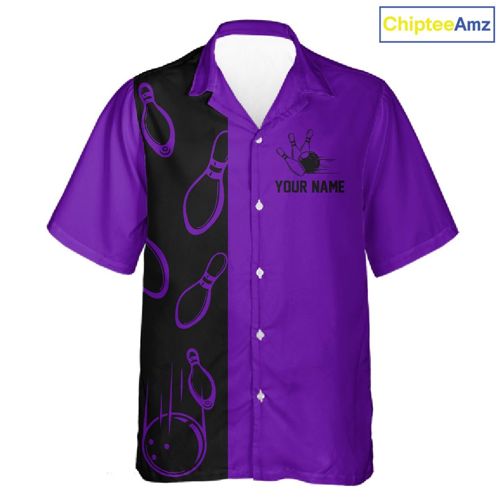 Purple and Black retro vintage Bowling Hawaiian Shirt custom Bowling team jerseys