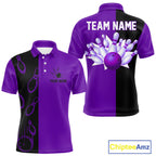 Purple and Black retro vintage Bowling polo, quarter zip shirts custom Bowling team jerseys