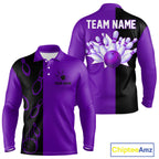 Purple and Black retro vintage Bowling polo, quarter zip shirts custom Bowling team jerseys