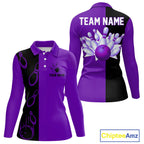 Purple and Black retro vintage Bowling polo, quarter zip shirts custom Bowling team jerseys