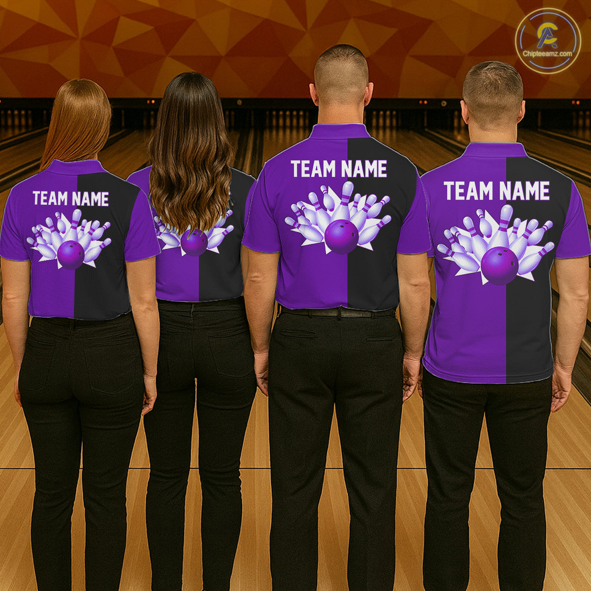 Purple and Black retro vintage Bowling polo, quarter zip shirts custom Bowling team jerseys