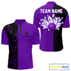 Purple and Black retro vintage Bowling polo, quarter zip shirts custom Bowling team jerseys