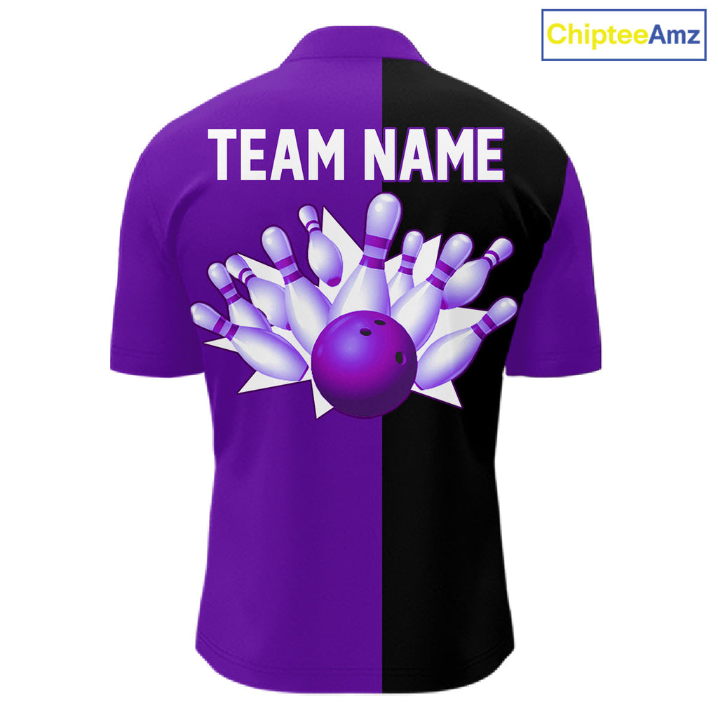 Purple and Black retro vintage Bowling polo, quarter zip shirts custom Bowling team jerseys