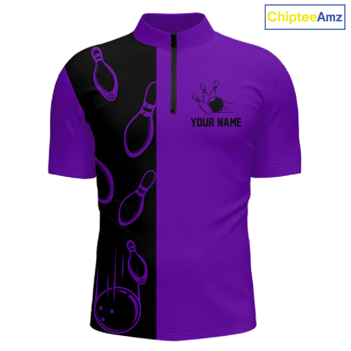 Purple and Black retro vintage Bowling polo, quarter zip shirts custom Bowling team jerseys