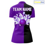Purple and Black retro vintage Bowling polo, quarter zip shirts custom Bowling team jerseys
