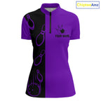 Purple and Black retro vintage Bowling polo, quarter zip shirts custom Bowling team jerseys