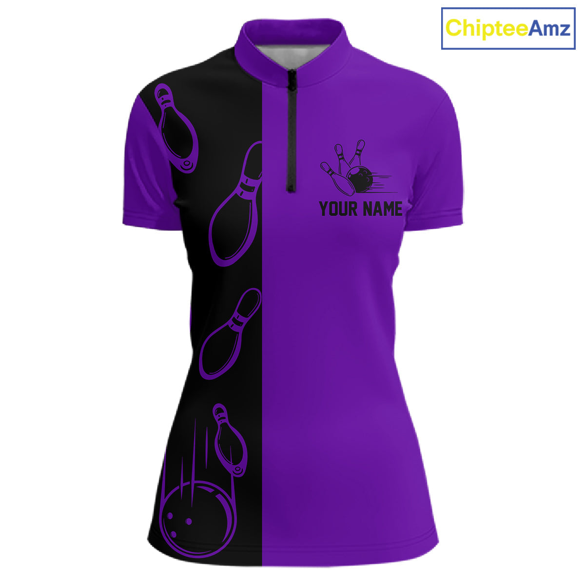 Purple and Black retro vintage Bowling polo, quarter zip shirts custom Bowling team jerseys