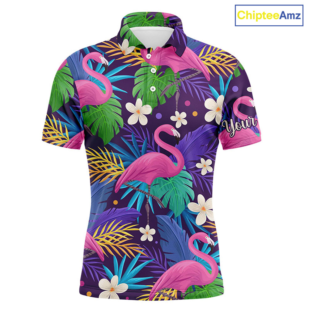golf polo shirts colorful floral flamingo pattern tropical leaves custom team golf polo shirts