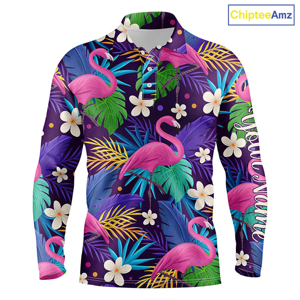 golf polo shirts colorful floral flamingo pattern tropical leaves custom team golf polo shirts