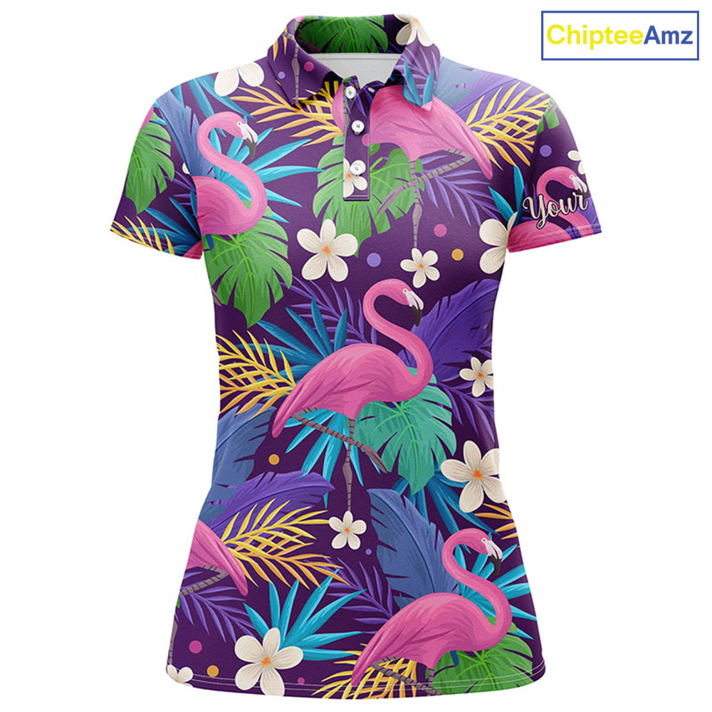 golf polo shirt colorful floral flamingo pattern tropical leaves custom team golf polo shirts