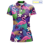 golf polo shirt colorful floral flamingo pattern tropical leaves custom team golf polo shirts
