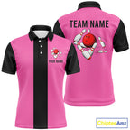 Personalized Pink Black Retro Bowling Polo Shirts custom vintage bowling team jerseys