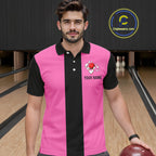Personalized Pink Black Retro Bowling Polo Shirts custom vintage bowling team jerseys
