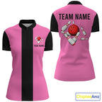 Personalized Pink Black Retro Bowling Quarter Zip shirt custom vintage bowling team jerseys