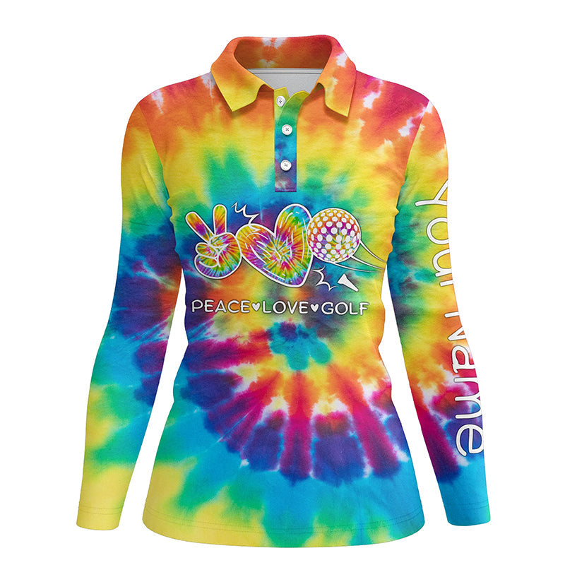 golf polo shirts tie dye pattern custom peace love golf, personalized golf shirt