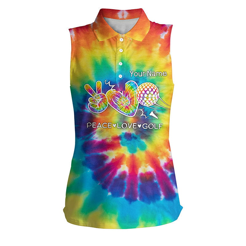 sleeveless polo shirt tie dye pattern custom peace love golf, personalized golf shirt